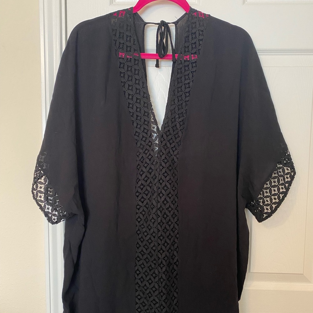 Black swim cover-up with lace edge details